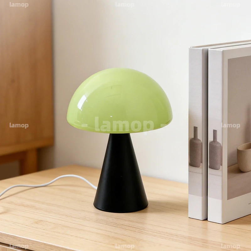 Glass Mushroom Table Lamp for Bedside, Desk & Study | Modern Minimalist Umbrella Lamp | USB-C Powered LED Night Light in 5 Colours