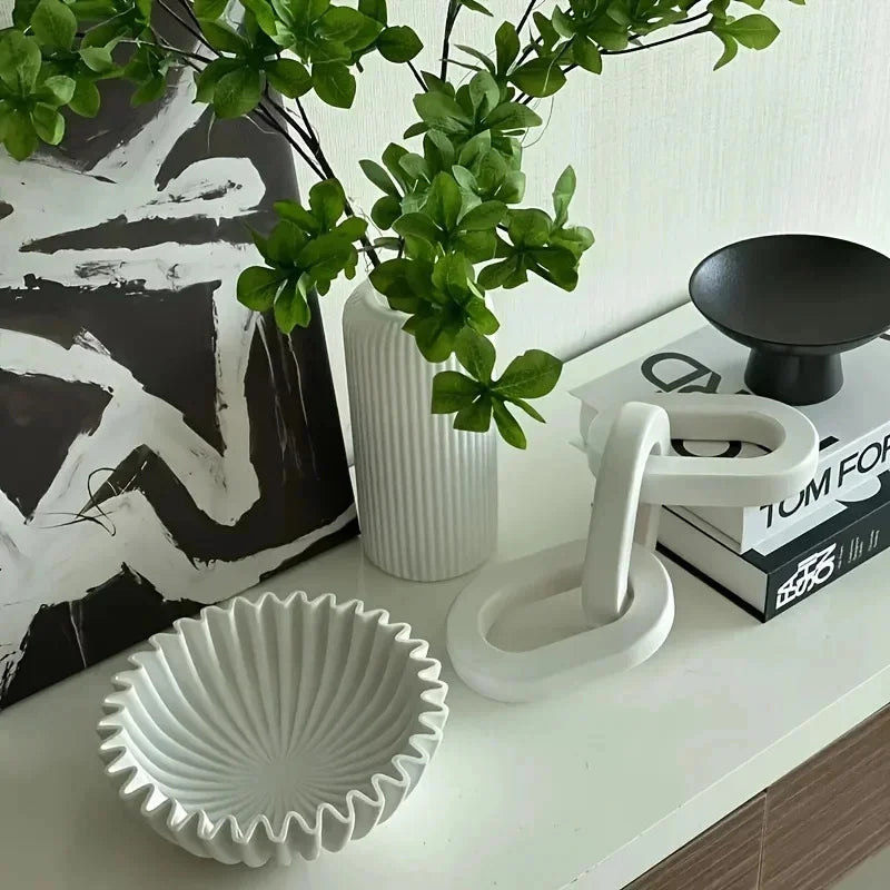 Decorative Lotus Leaf Bowl for Living Room Coffee Table & Shelf | Sculptural Resin Centrepiece with Grooved Rim | Modern Home Decor Gift