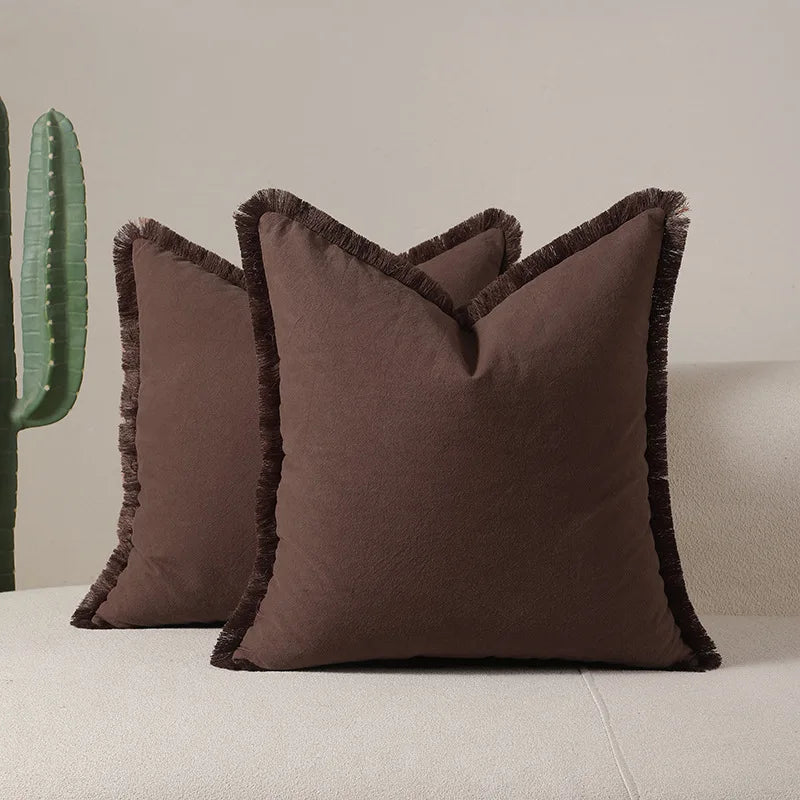 Cotton Tassel Throw Pillow Cover for Bed & Living Room Sofa | Boho Bedroom Decor | Solid Colour Cushion Cover | 12 Colours, 4 Sizes