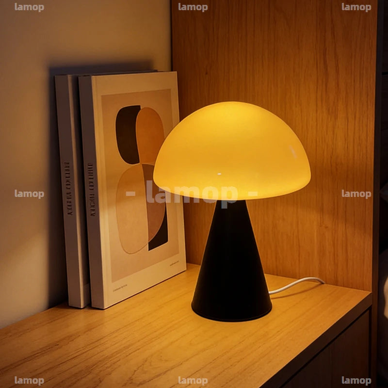 Glass Mushroom Table Lamp for Bedside, Desk & Study | Modern Minimalist Umbrella Lamp | USB-C Powered LED Night Light in 5 Colours