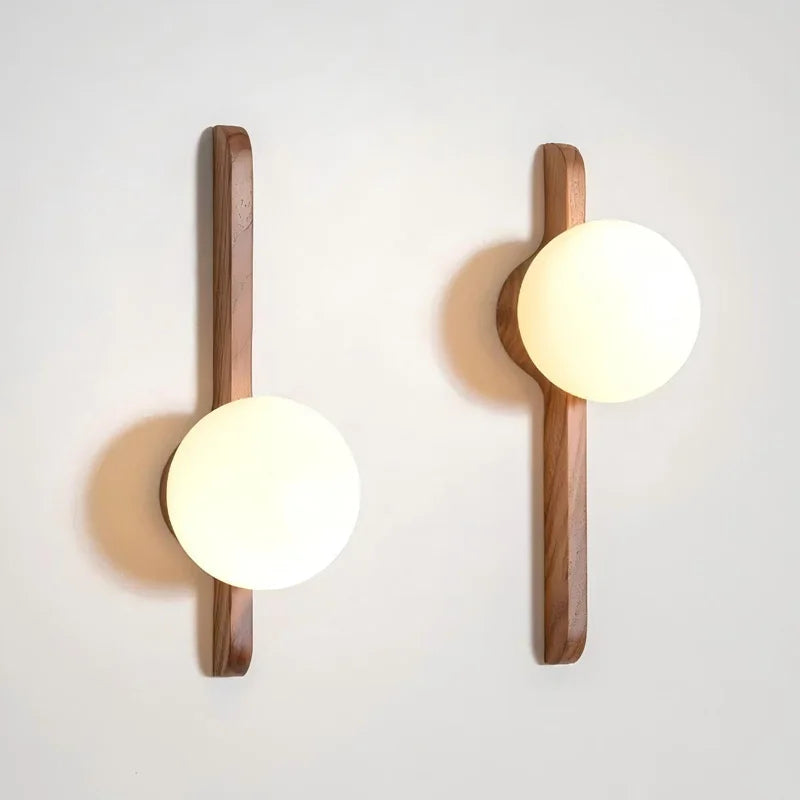 Glass Globe Wall Sconce for Living Room, Bedroom & Hallway | Wabi-Sabi Walnut Wood Wall Light | Moonlight Globe in 3 Finishes & 3 Colour Temperatures