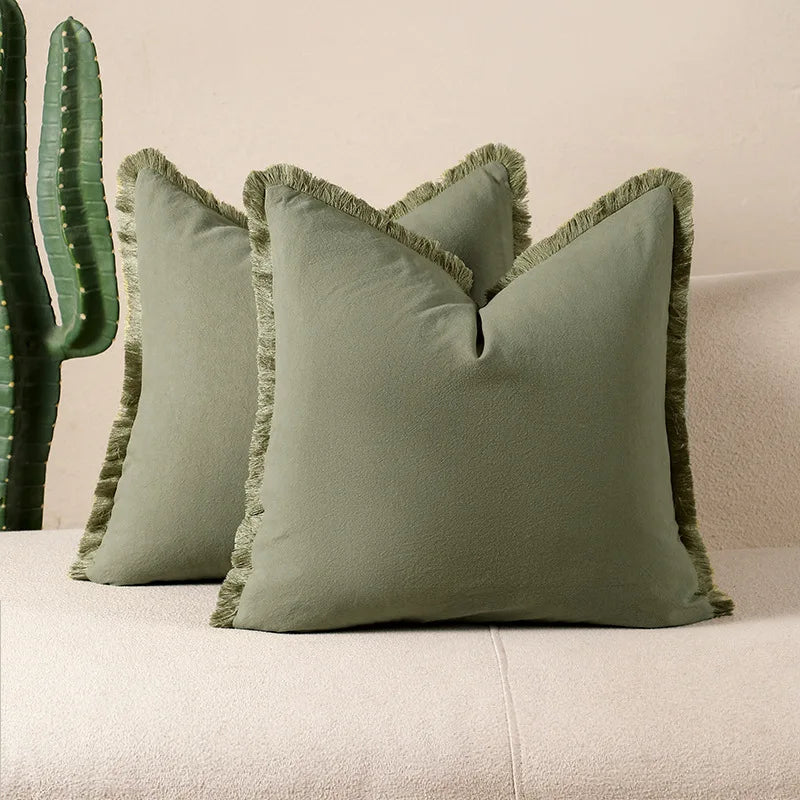 Cotton Tassel Throw Pillow Cover for Bed & Living Room Sofa | Boho Bedroom Decor | Solid Colour Cushion Cover | 12 Colours, 4 Sizes