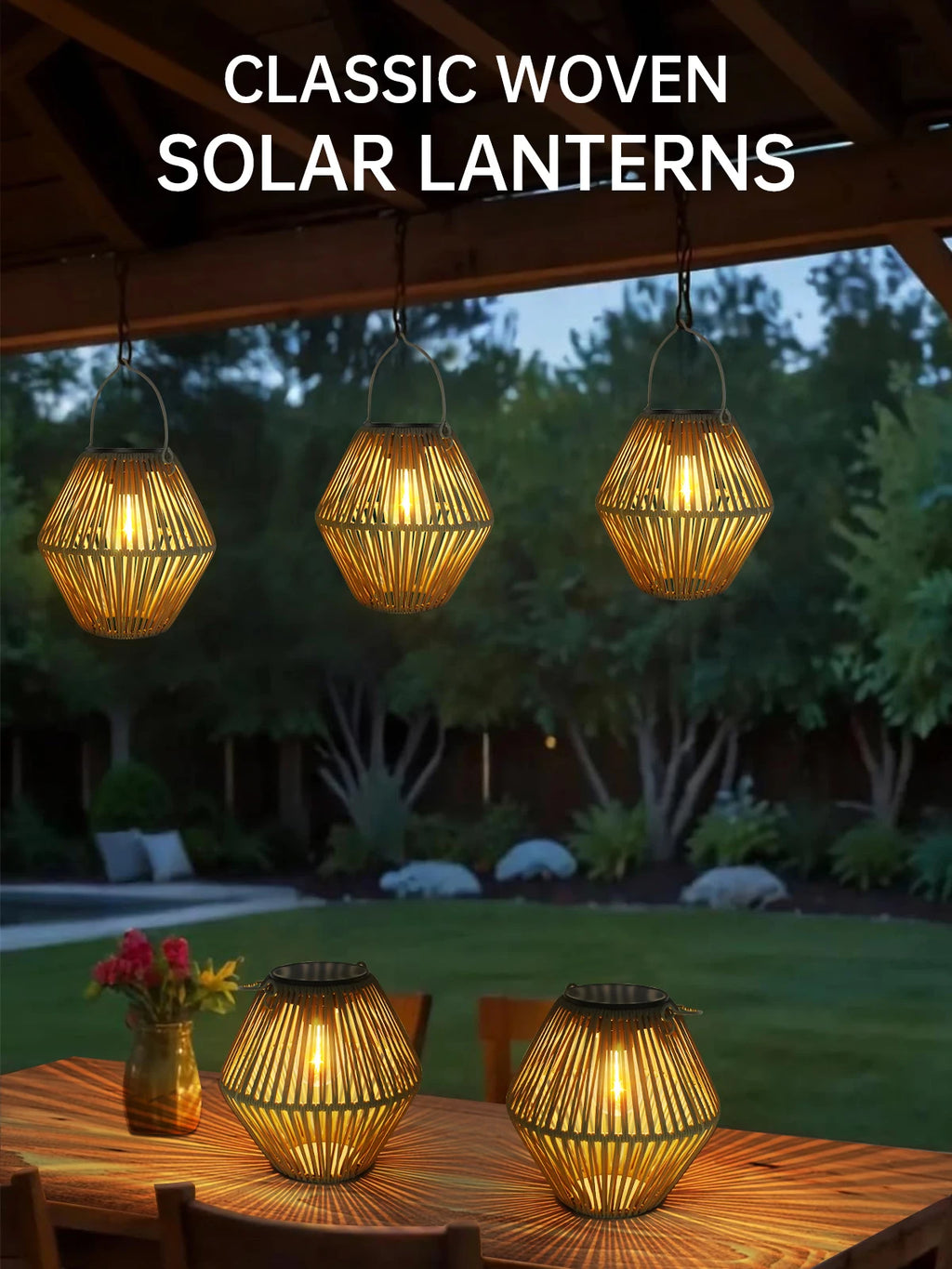 Solar Rattan Lantern for Garden, Patio & Porch | Waterproof Hanging Boho Solar Light | Automatic Outdoor Decorative Lighting, 2 Styles