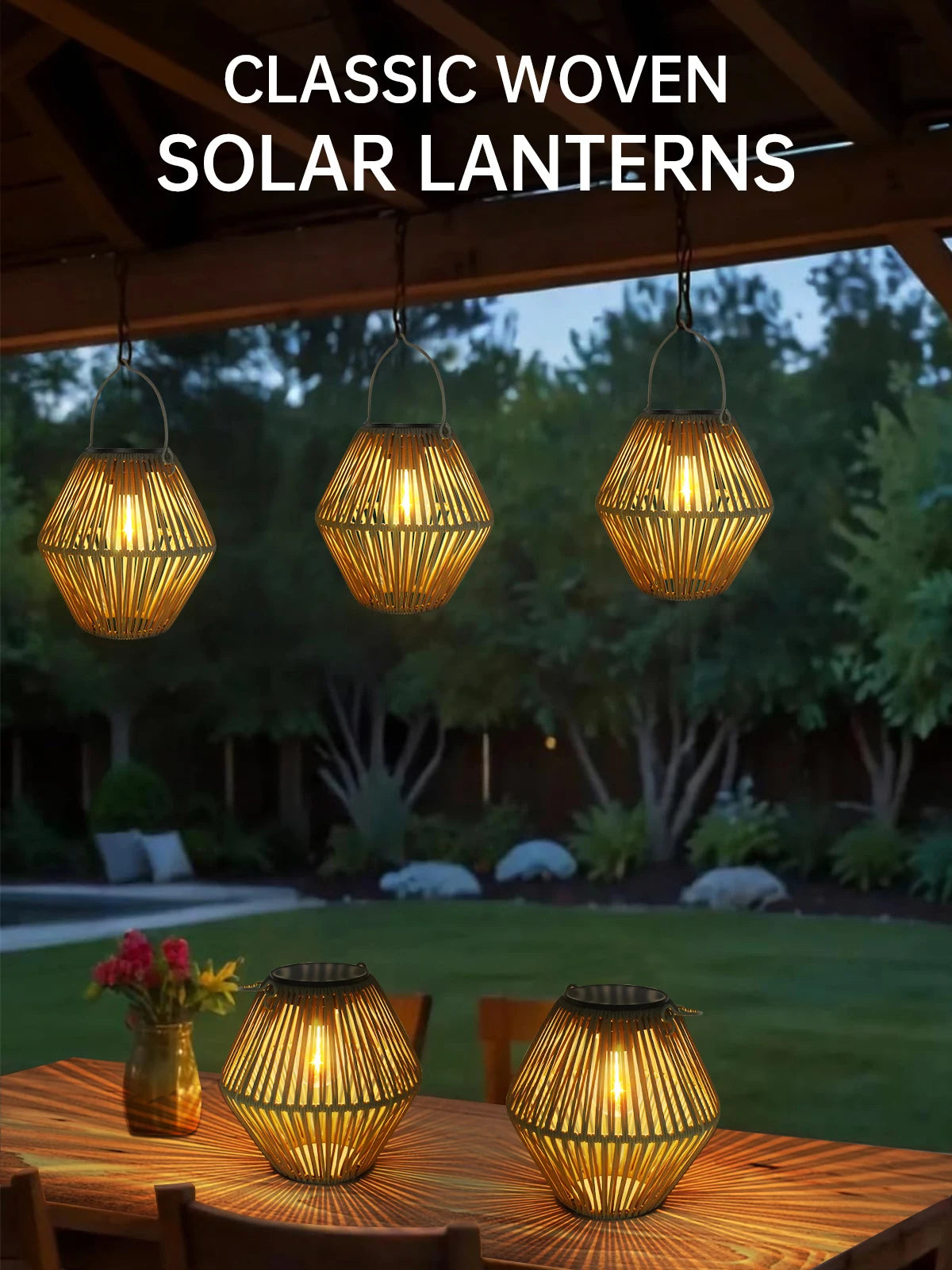 Solar Rattan Lantern for Garden, Patio & Porch | Waterproof Hanging Boho Solar Light | Automatic Outdoor Decorative Lighting, 2 Styles