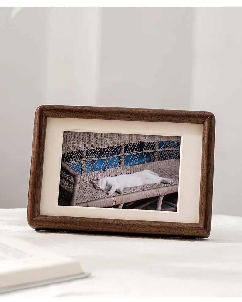 Walnut Wood Photo Frame for Desk, Shelf & Wall | Minimalist Solid Wood Picture Frame with Mat | Tabletop or Wall Mounted, 6 to 10 Inch