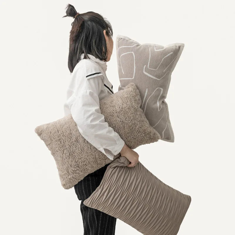 Textured Lumbar Pillow Cover 30x50cm for Bed & Sofa | Neutral Bedroom Decor | Modern Jacquard Cushion Cover in 6 Designs
