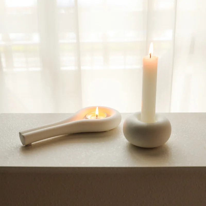 White Ceramic Candlestick Holder for Living Room & Wedding Tables | Nordic Handmade Candle Holder Ornament | Modern Minimalist Decor, 6 Styles