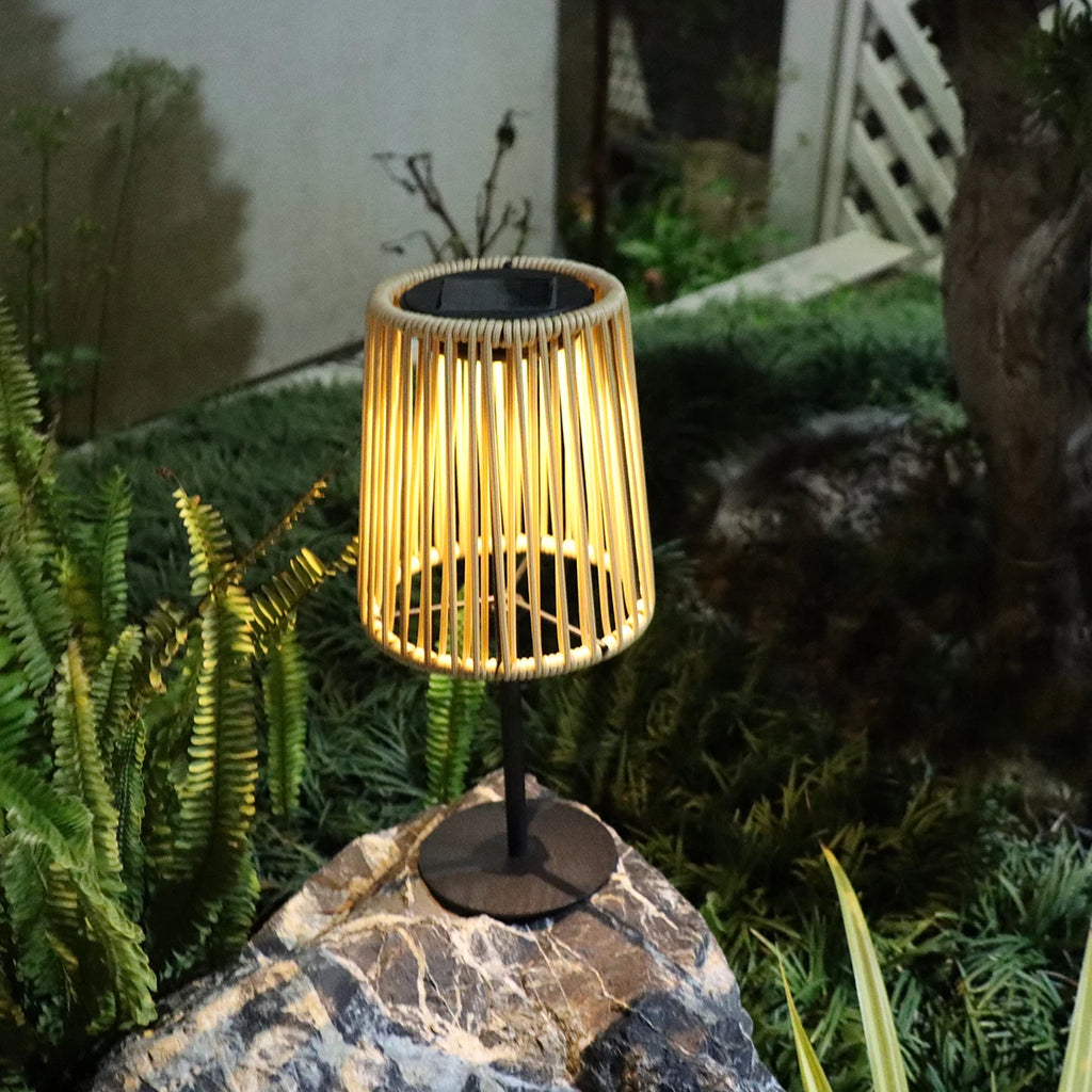 Rattan Solar Table Lamp for Patio, Garden & Coffee Table | Hand-Woven Cordless Outdoor Lamp | Indoor Outdoor Decorative Light