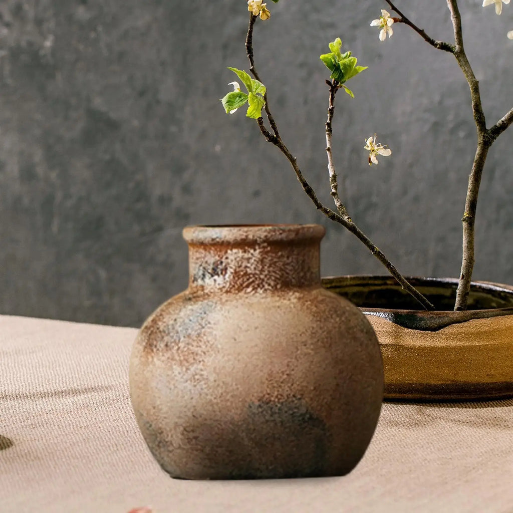 Rustic Ceramic Vase for Living Room, Mantel & Office | Wabi-Sabi Farmhouse Flower Vase | Textured Pottery Centrepiece in Black or Rust