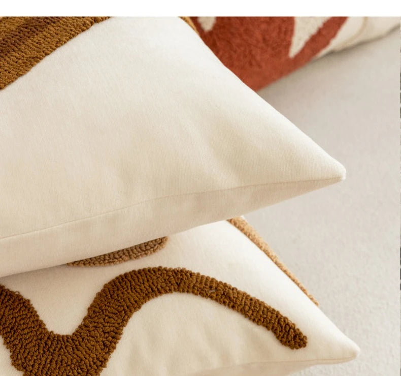 Textured Throw Pillow Cover for Sofa & Bed | Boho Neutral Bedroom Decor | Tufted, Suede, Chenille & Faux Fur Designs in Cream & Brown