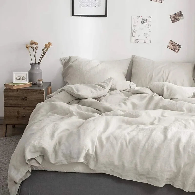 Stone Washed Linen Duvet Cover & Pillowcases for Bedroom | 100% French Linen Bedding | Breathable Neutral Bedroom Decor | 10 Colours