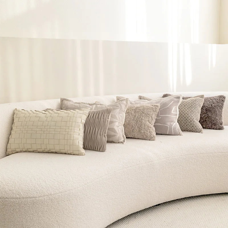 Textured Lumbar Pillow Cover 30x50cm for Bed & Sofa | Neutral Bedroom Decor | Modern Jacquard Cushion Cover in 6 Designs
