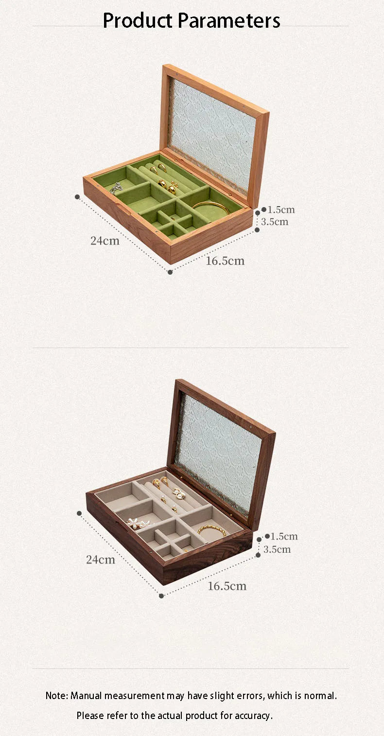 Solid Wood Jewellery Box for Dresser & Vanity | Modern Minimalist Organiser for Earrings, Necklaces & Bracelets | Portable Desktop Storage, 4 Styles
