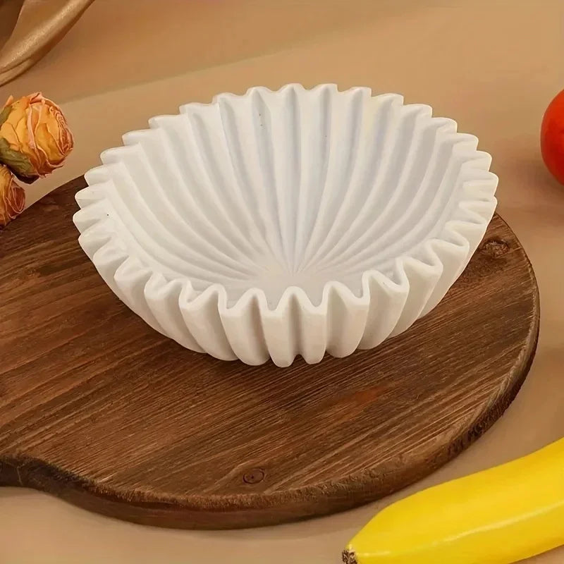 Decorative Lotus Leaf Bowl for Living Room Coffee Table & Shelf | Sculptural Resin Centrepiece with Grooved Rim | Modern Home Decor Gift