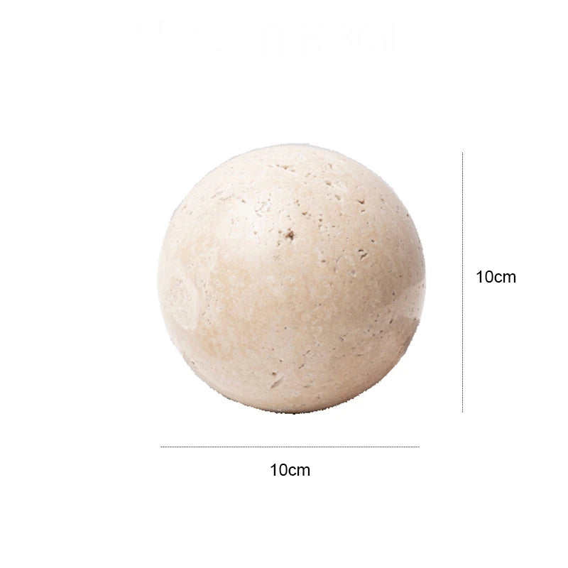 Travertine Stone Sphere for Coffee Table & Shelf Decor | Natural Marble Ball Sculpture | Minimalist Vintage Home Accent, 8, 10 or 12cm