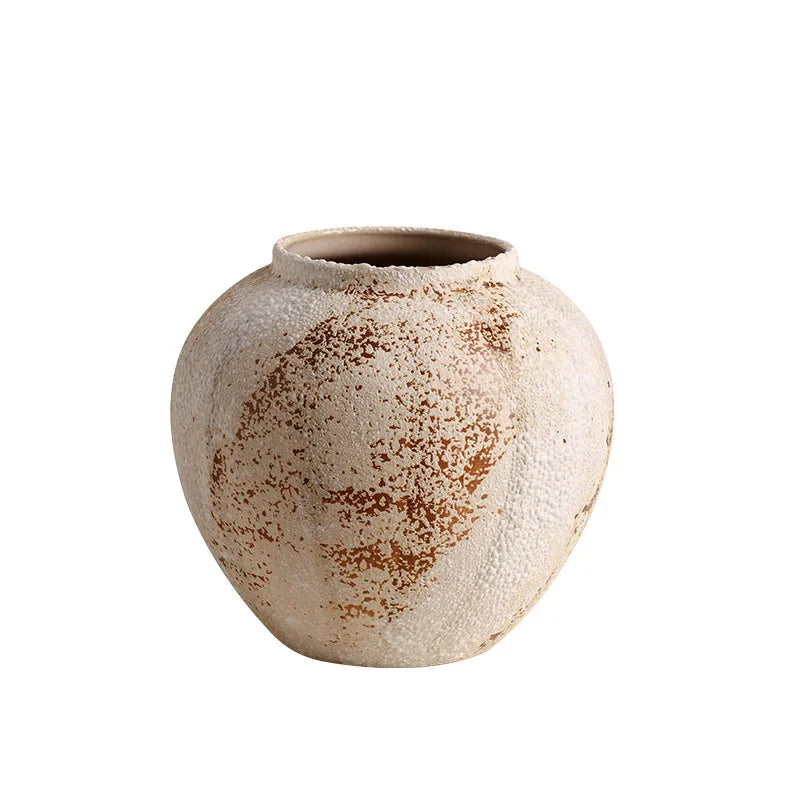 Mottled Ceramic Jar Vase for Entryway, Living Room & TV Cabinet | Wabi-Sabi Antique Pottery Vase | Rustic Floor & Table Decor in S, M, L