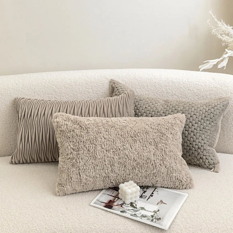 Textured Lumbar Pillow Cover 30x50cm for Bed & Sofa | Neutral Bedroom Decor | Modern Jacquard Cushion Cover in 6 Designs