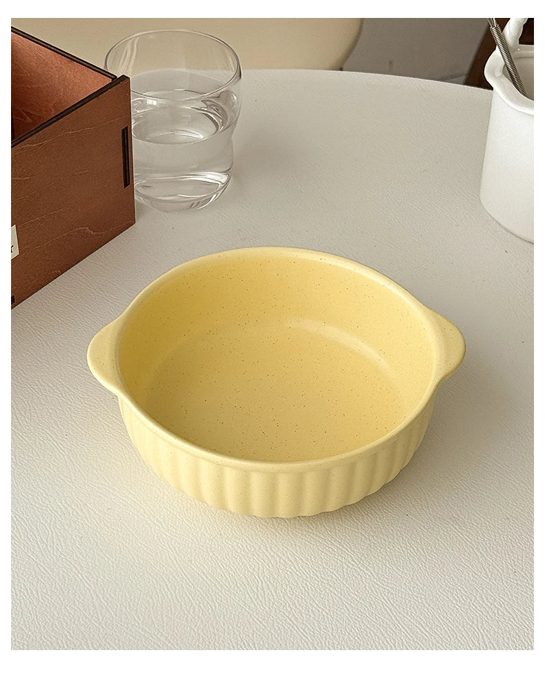 Large Ceramic Bowl with Double Handles for Soup, Salad & Noodles | Microwave & Oven Safe Porcelain Tableware | Minimalist Kitchen Bowl, 3 Colours