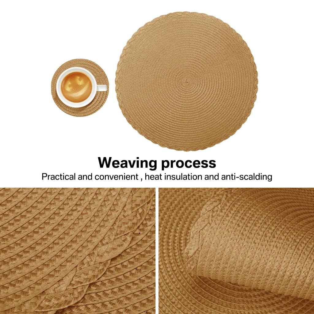 Round Braided Placemats Set of 6 with Coasters for Dining Table | Washable Non-Slip Woven Table Mats | Holiday & Everyday Table Decor, 34cm