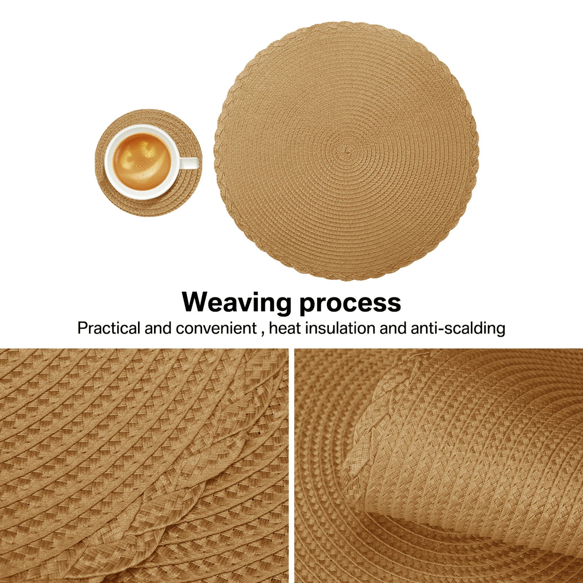 Round Braided Placemats Set of 6 with Coasters for Dining Table | Washable Non-Slip Woven Table Mats | Holiday & Everyday Table Decor, 34cm