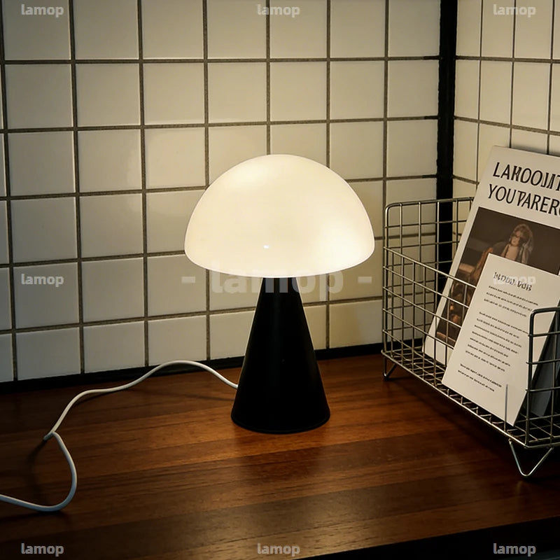 Glass Mushroom Table Lamp for Bedside, Desk & Study | Modern Minimalist Umbrella Lamp | USB-C Powered LED Night Light in 5 Colours