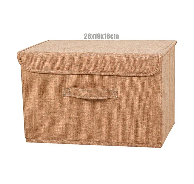 Foldable Cotton Linen Storage Box with Lid for Closet, Nursery & Shelves | Washable Fabric Storage Bin | Toy & Clothes Organiser, 2 Sizes