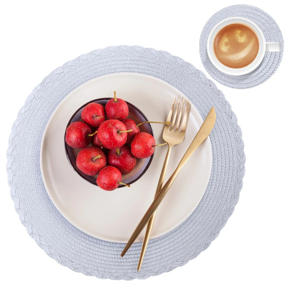 Round Braided Placemats Set of 6 with Coasters for Dining Table | Washable Non-Slip Woven Table Mats | Holiday & Everyday Table Decor, 34cm