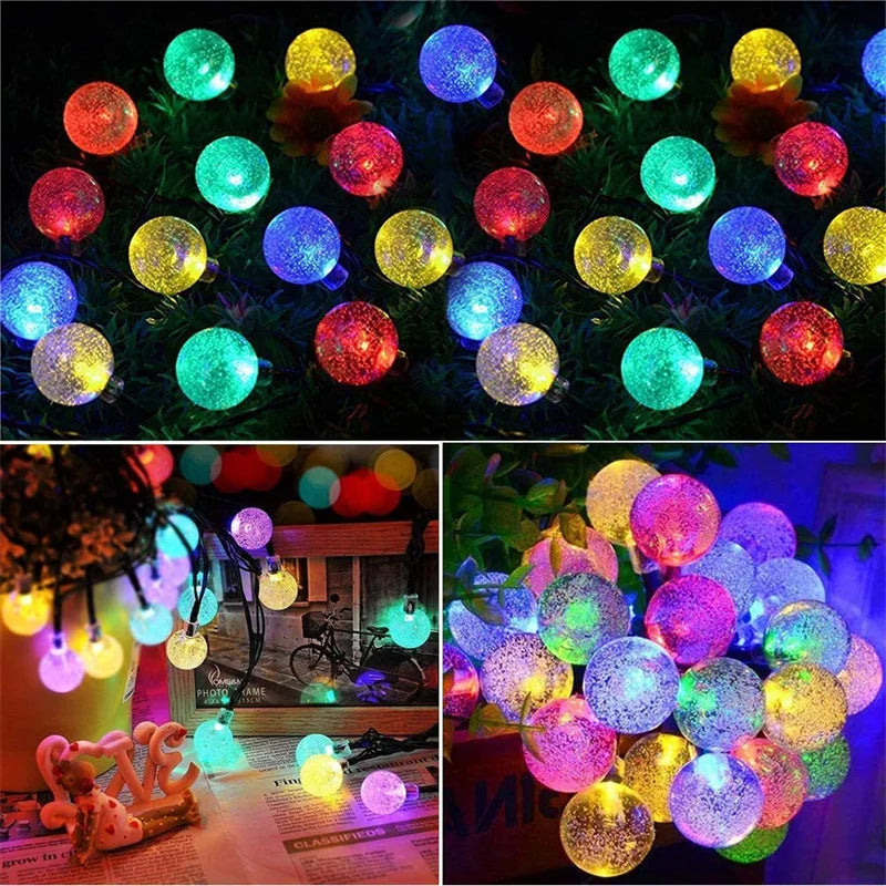 Solar String Lights for Garden, Patio & Christmas Decor | Waterproof Crystal Globe Fairy Lights | Outdoor Solar Festoon Lights, 5m–22m, 4 Colours