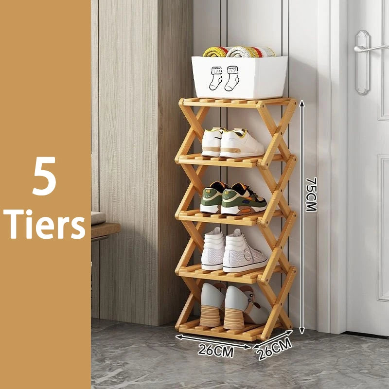 Bamboo Shoe Rack for Entryway, Closet & Hallway | Foldable Vertical Shoe Storage with No Assembly Needed | 2 to 9 Tiers in Natural or Brown
