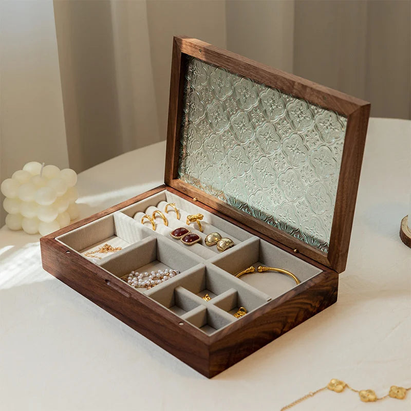 Solid Wood Jewellery Box for Dresser & Vanity | Modern Minimalist Organiser for Earrings, Necklaces & Bracelets | Portable Desktop Storage, 4 Styles