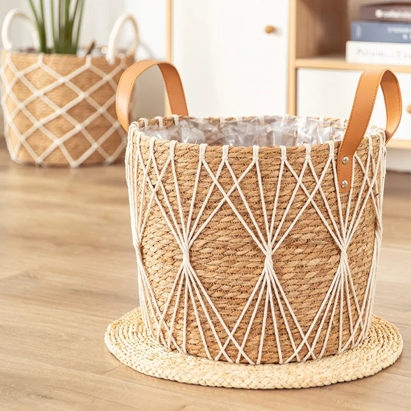 Seagrass Planter Basket with Handles for Indoor Plants & Patio | Natural Woven Plant Pot Cover | Boho Storage Basket, 25cm or 29cm