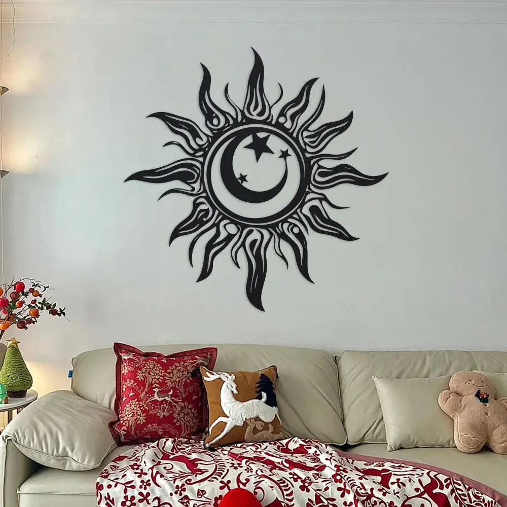 Art Deco Sun Metal Wall Art 11.81" | Iron Sunburst Sculpture & Wall Hanging for Living Room, Balcony, Outdoor Garden & Patio Decor