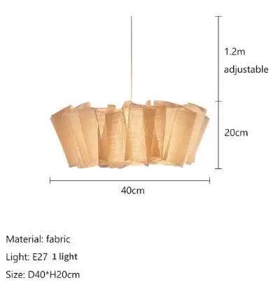 Pleated Linen Pendant Light for Bedroom, Dining Room & Living Room | Wabi Sabi Fabric Chandelier | Handmade Japandi Ceiling Light, 40 to 80cm