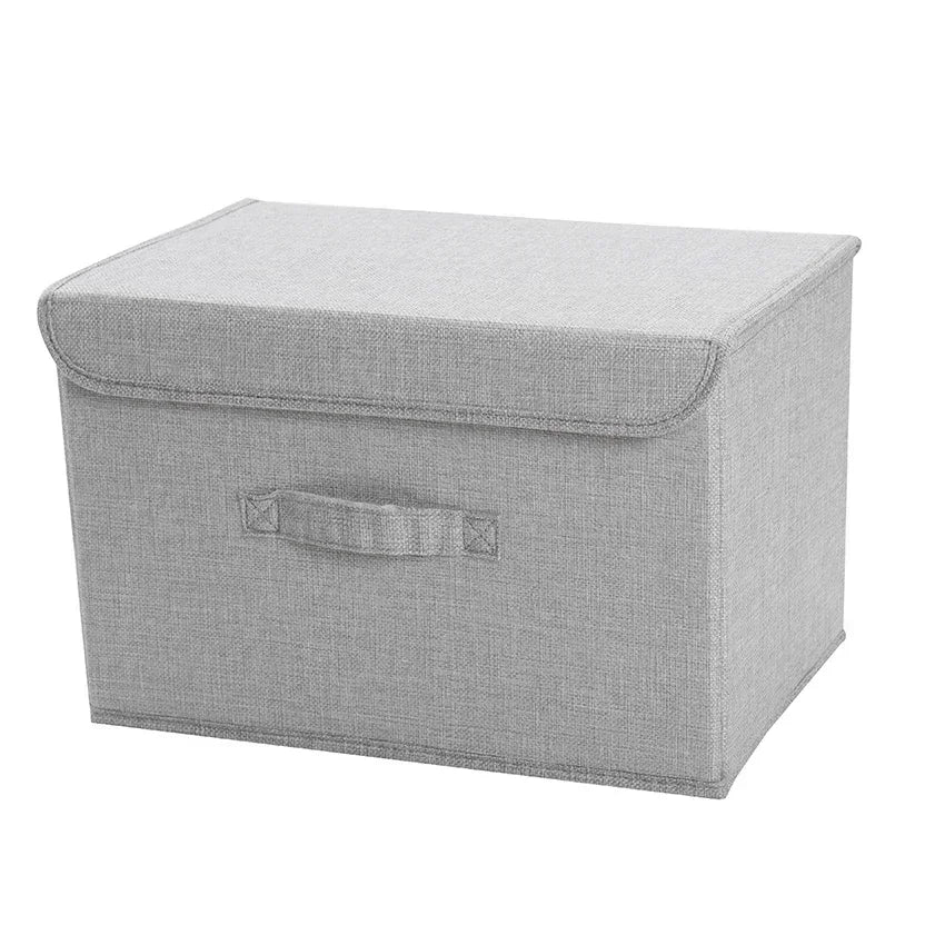 Foldable Cotton Linen Storage Box with Lid for Closet, Nursery & Shelves | Washable Fabric Storage Bin | Toy & Clothes Organiser, 2 Sizes