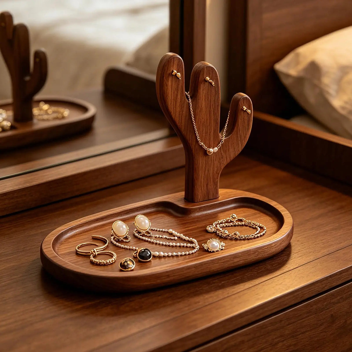 Rustic Wooden Key Tray for Entryway Table & Nightstand | Solid Wood Valet Organiser for Keys, Wallet & Jewellery | Birthday Gift Idea