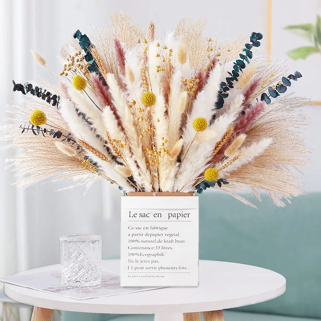 Dried Pampas Grass Bouquet for Vases, Living Room & Wedding Decor | Natural Fluffy Boho Dried Flowers | Mixed Bouquets in 30+ Styles, 45 to 50cm