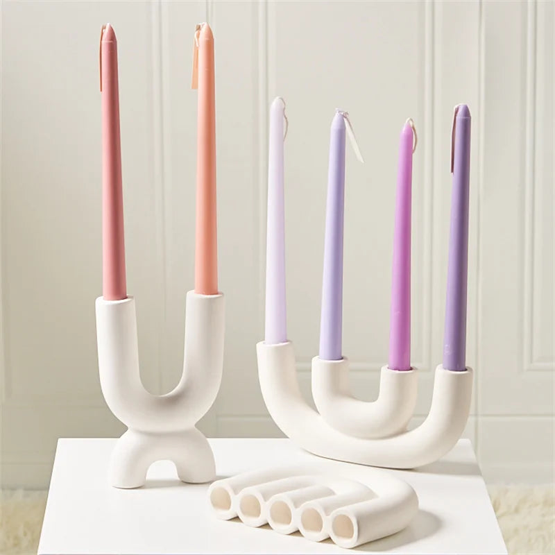 Ceramic Candelabra Candle Holder for Dining Table & Mantel | Nordic Handmade Taper Candlestick | Sculptural Home Decor & Wedding Centrepiece, 5 Styles