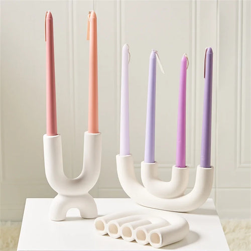 Ceramic Candelabra Candle Holder for Dining Table & Mantel | Nordic Handmade Taper Candlestick | Sculptural Home Decor & Wedding Centrepiece, 5 Styles