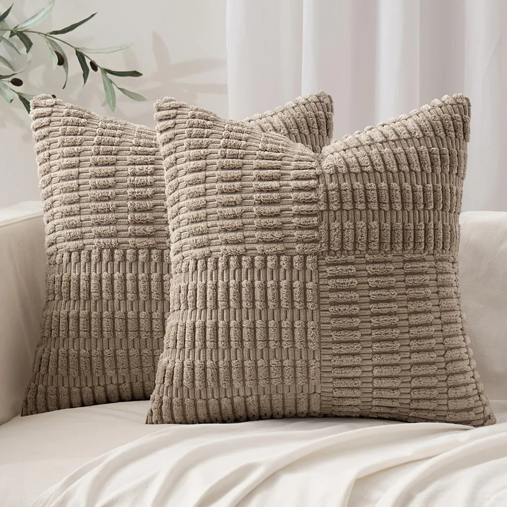 Corduroy Throw Pillow Cover 45x45cm for Sofa & Bed | Super-Soft Textured Cushion Cover | Modern Bedroom Decor | 6 Colours