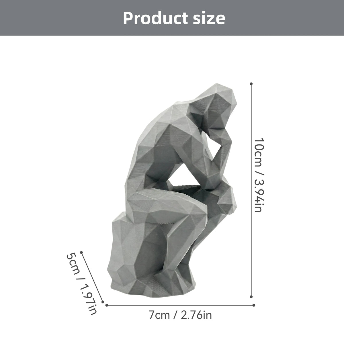 Modern Thinking Figurine | Geometric Minimalist Sculpture Ornament for Desk, Office, Living Room & Entryway Decor, Grey