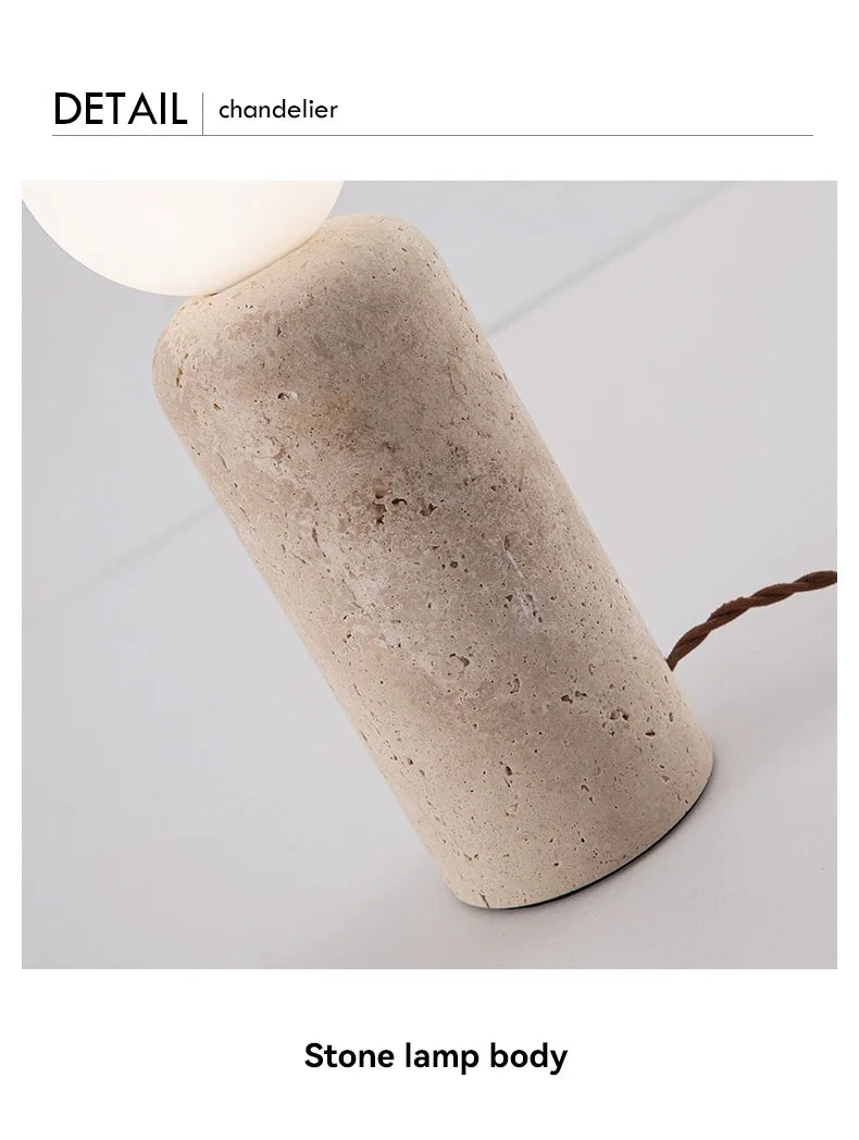 Travertine Table Lamp for Bedroom Bedside & Living Room | Natural Stone Wabi Sabi Design | Warm White Bulb Included | 20cm or 30cm