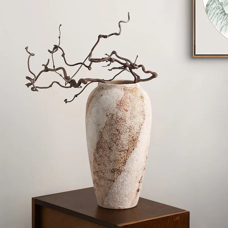 Mottled Ceramic Jar Vase for Entryway, Living Room & TV Cabinet | Wabi-Sabi Antique Pottery Vase | Rustic Floor & Table Decor in S, M, L