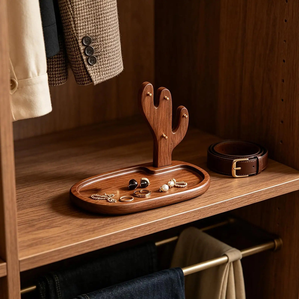 Rustic Wooden Key Tray for Entryway Table & Nightstand | Solid Wood Valet Organiser for Keys, Wallet & Jewellery | Birthday Gift Idea