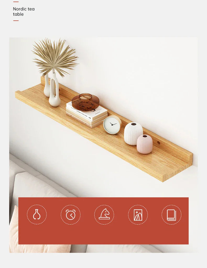 Wooden Floating Shelf for Bathroom, Kitchen & Living Room | U-Shaped Wall Mounted Display Shelf | Natural or Peach Wood Finish, 30cm