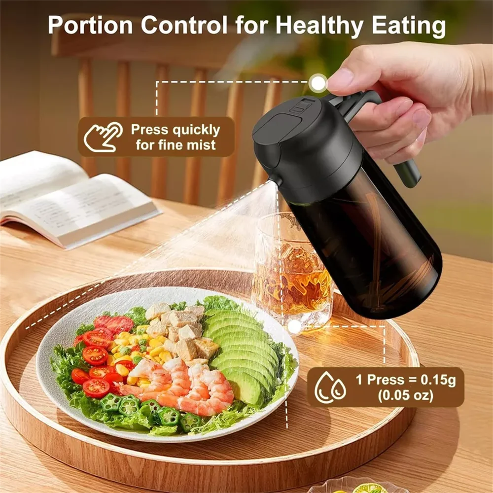 Glass Olive Oil Sprayer & Dispenser for Cooking & Air Fryer | 2 in 1 Pour & Spray Oil Bottle 470ml | Leakproof Kitchen Essential in 3 Colours