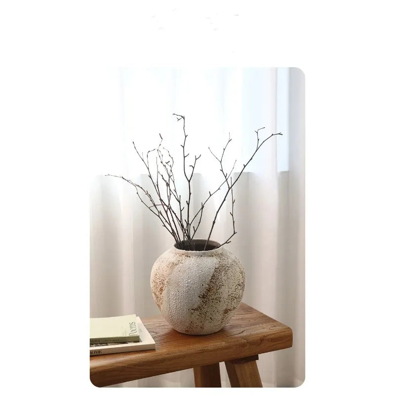 Mottled Ceramic Jar Vase for Entryway, Living Room & TV Cabinet | Wabi-Sabi Antique Pottery Vase | Rustic Floor & Table Decor in S, M, L