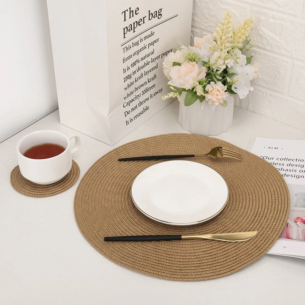 Round Braided Placemats Set of 6 with Coasters for Dining Table | Washable Non-Slip Woven Table Mats | Holiday & Everyday Table Decor, 34cm