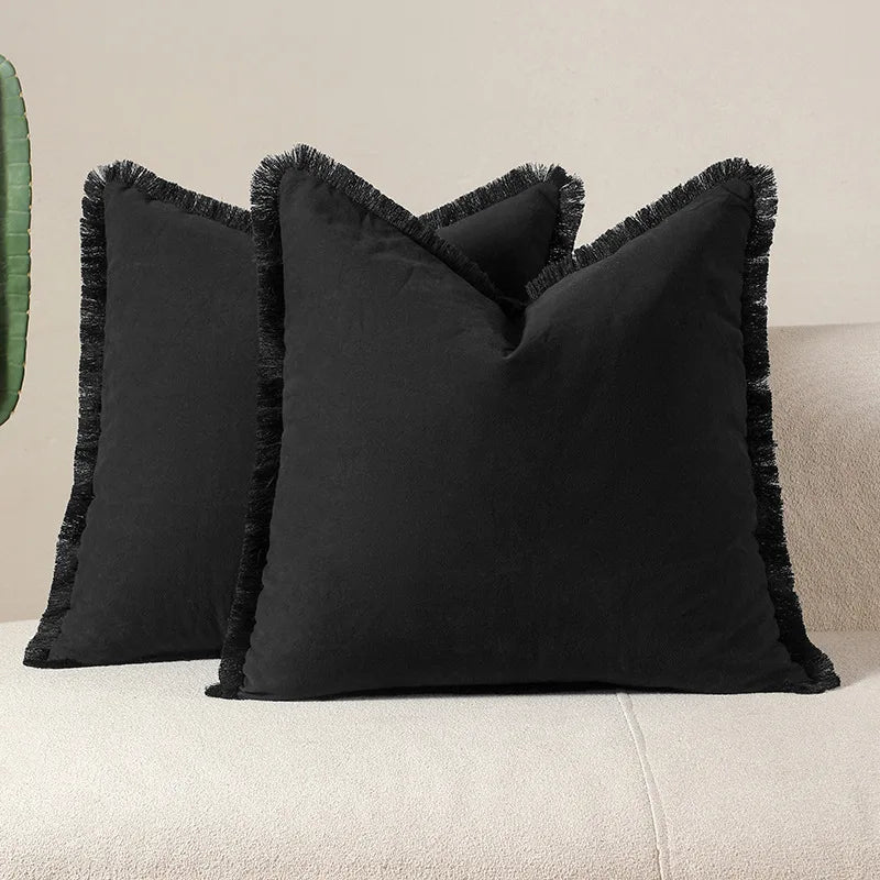 Cotton Tassel Throw Pillow Cover for Bed & Living Room Sofa | Boho Bedroom Decor | Solid Colour Cushion Cover | 12 Colours, 4 Sizes