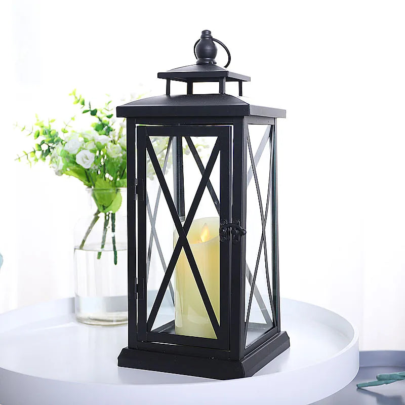 Glass Lantern Candle Holder for Patio, Dining Table & Entryway | Black Metal Hurricane Lantern | Windproof Modern Candle Holder, 30 to 50cm