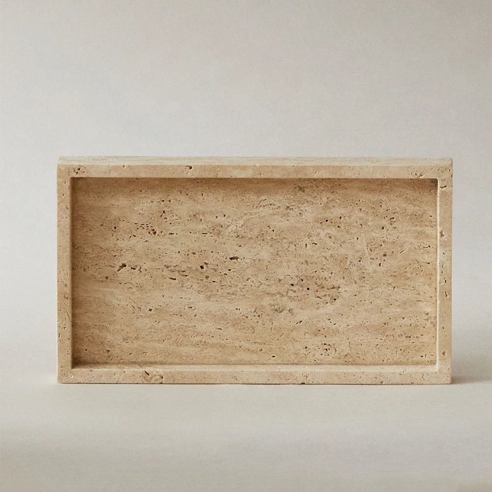 Travertine Vanity Tray for Bathroom Counter, Kitchen Sink & Dresser | Natural Stone Tray for Soap, Perfume & Skincare | 25cm or 30cm